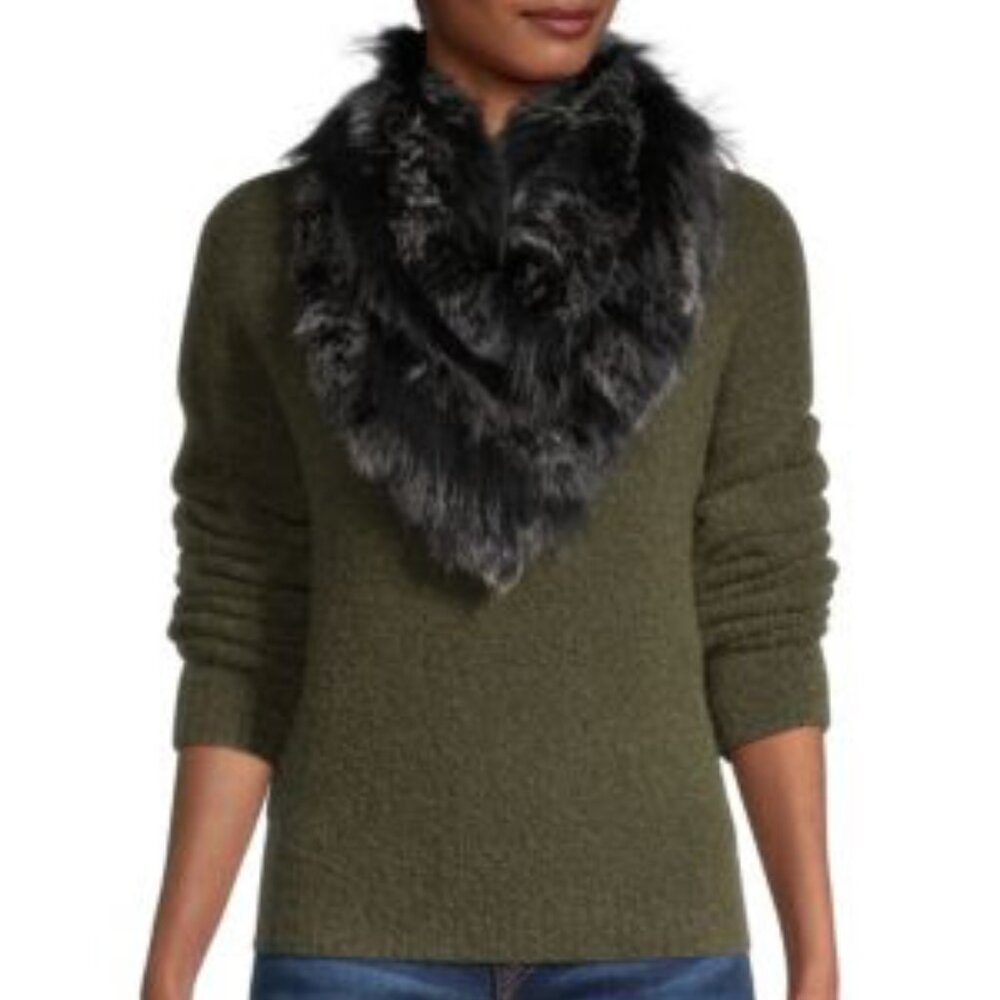 NEW Furlux Rabbit Fur Bandana Cowl Infinity Scarf Black